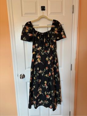 Floral Black Cottagecore Midi Dress